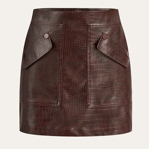 NWT Commense Faux Leather Crocodile-Embossed Mini Skirt Dark Brown size Large